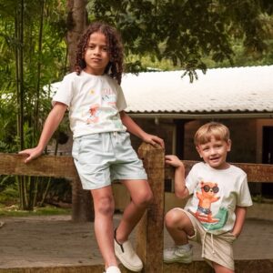 CONJUNTO SHORT LINHO CAMISA ESTAMPADA MALHA MENEGOTT