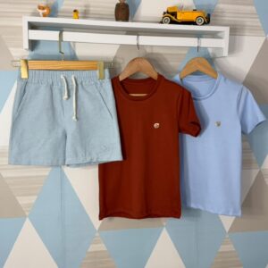 CONJUNTO SHORT LINHO CAMISA MALHA MENEGOTT 100% ALGODÃO