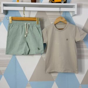 CONJUNTO SHORT LINHO LISO CAMISA MALHA MENEGOTT