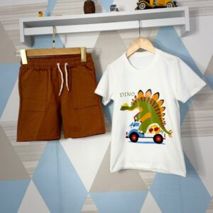 CONJUNTO CAMISA ESTAMPADA E SHORT MOLETOM BOLSO EXPOSTO LISO