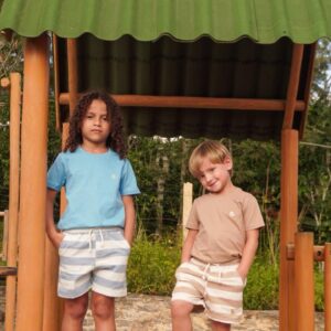 CONJUNTO SHORT LINHO LISTRADO E CAMISA MENEGOTTI
