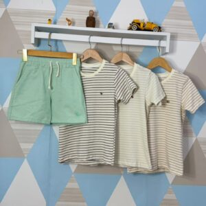 CONJUNTO SHORT DE LINHO LISO CAMISA LISTRA
