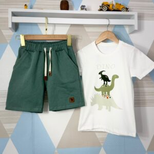 CONJUTO SHORT MOLETOM BASICO E CAMISA ESTAMPADA ( D T F )